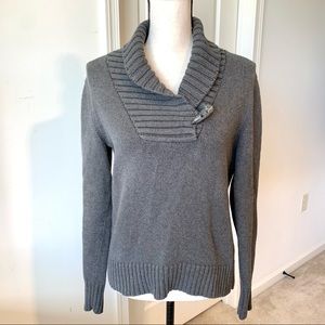 LAUREN RALPH LAUREN Gray Cotton Knit Folded Collar Sweater—SZ. Medium